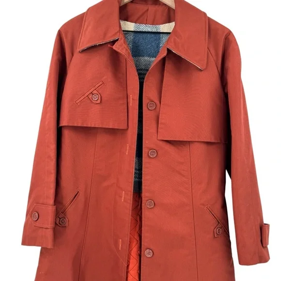 Women's Vintage 1970s Trench Coat Belted Flannel Lined Rust Orange | Size M/L - Picture 6 of 11